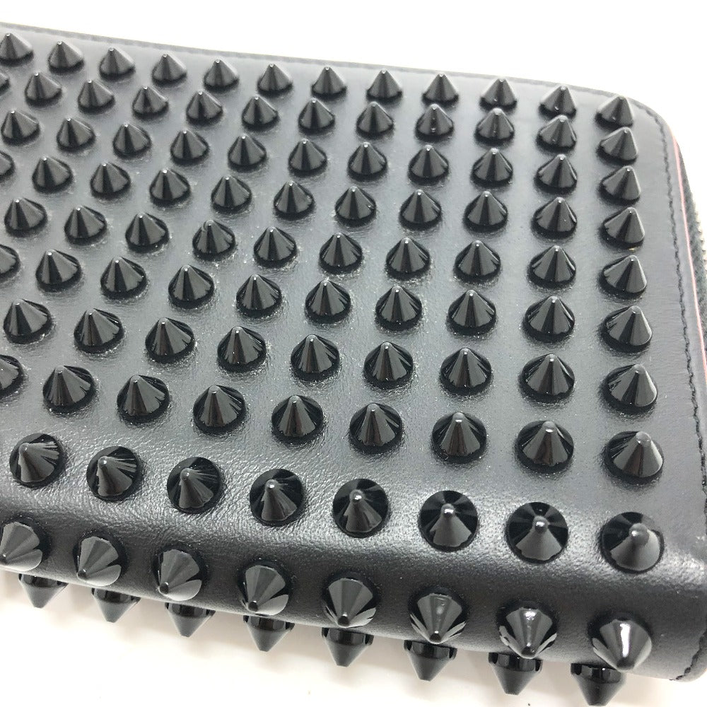 Christian Louboutin Panettone Spiked Studs Round Zip Long Wallet in Black Leather