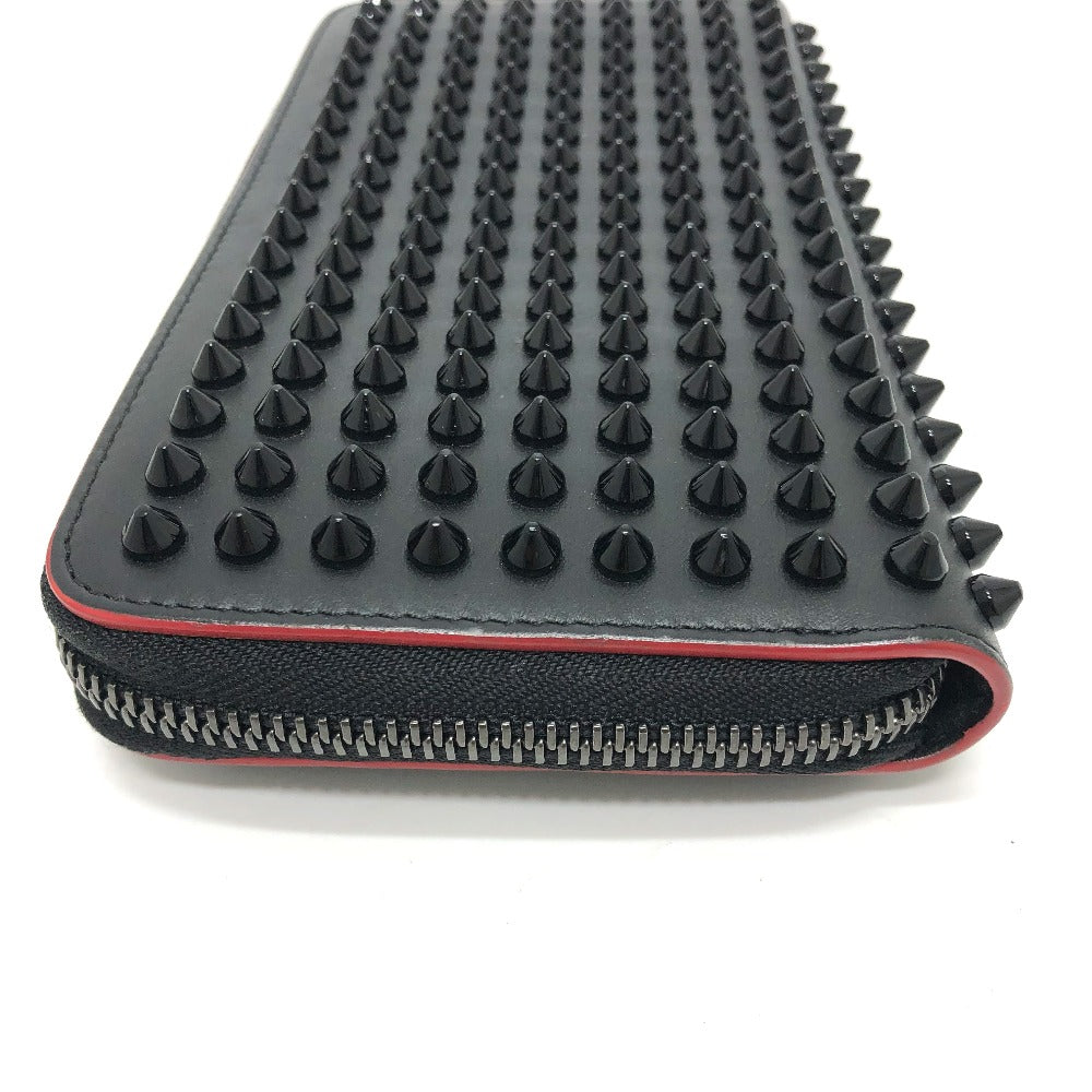 Christian Louboutin Panettone Spiked Studs Round Zip Long Wallet in Black Leather