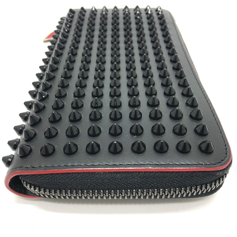 Christian Louboutin Panettone Spiked Studs Round Zip Long Wallet in Black Leather