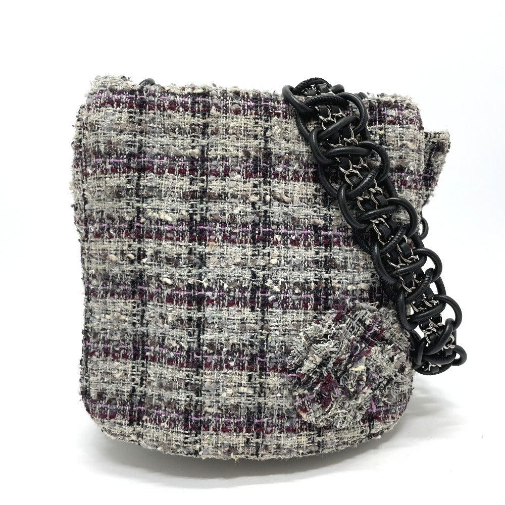 CHANEL カメリア フラップ チェーンバッグ カバン ショルダーバッグ ツイード レディース グレー