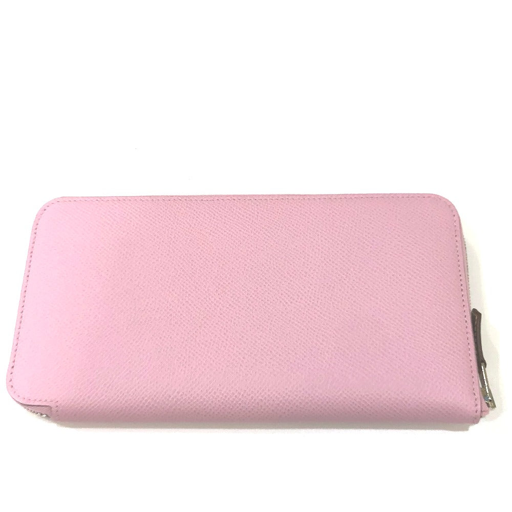 HERMES All-Over Print Azap Long Silk-In Round Zipper Wallet/Wallet, Epsom Leather, Women's, Mauve Sylvestre, Pink