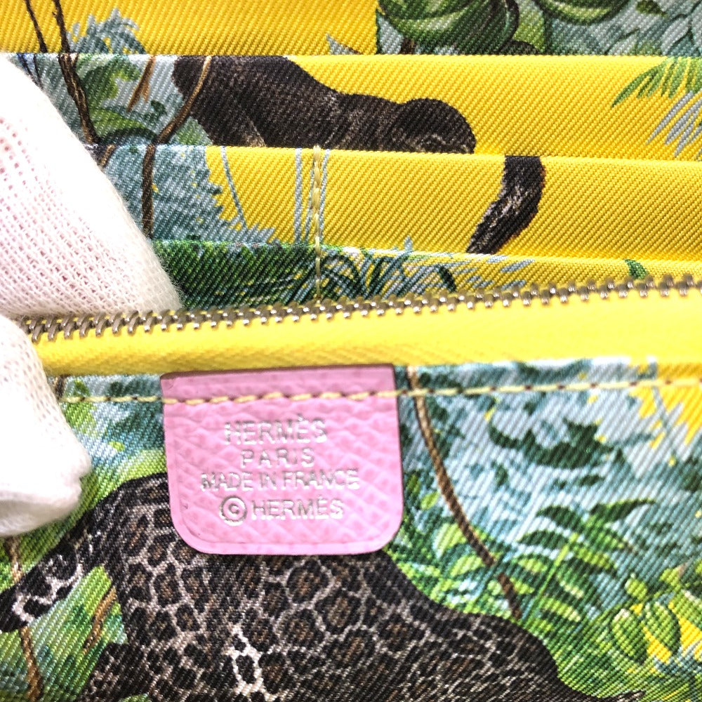 HERMES All-Over Print Azap Long Silk-In Round Zipper Wallet/Wallet, Epsom Leather, Women's, Mauve Sylvestre, Pink