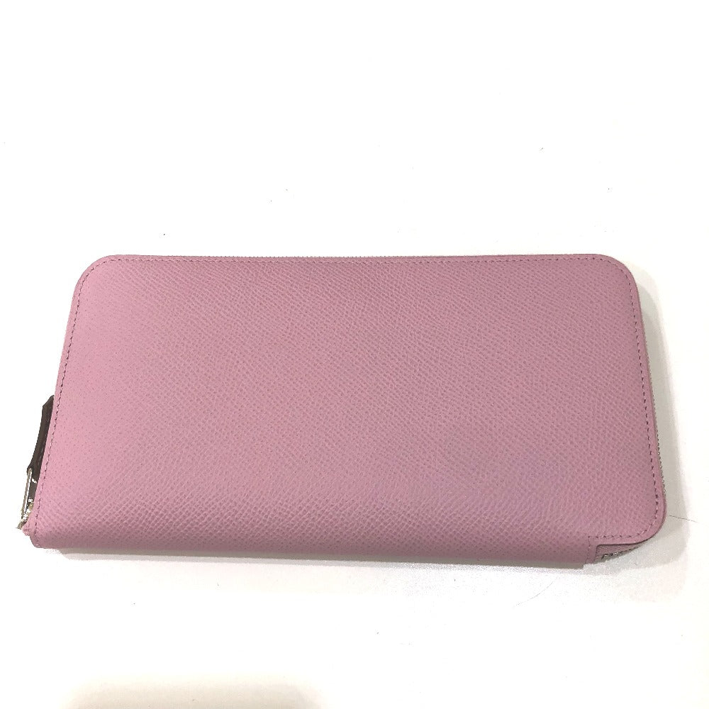 HERMES All-Over Print Azap Long Silk-In Round Zipper Wallet/Wallet, Epsom Leather, Women's, Mauve Sylvestre, Pink