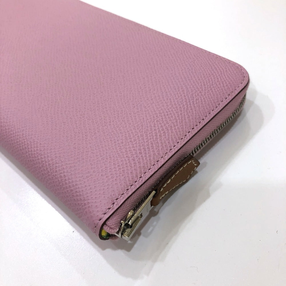 HERMES All-Over Print Azap Long Silk-In Round Zipper Wallet/Wallet, Epsom Leather, Women's, Mauve Sylvestre, Pink