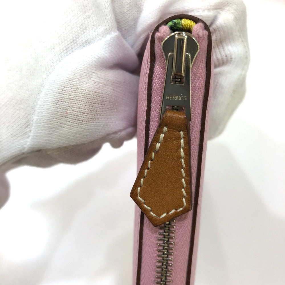HERMES All-Over Print Azap Long Silk-In Round Zipper Wallet/Wallet, Epsom Leather, Women's, Mauve Sylvestre, Pink