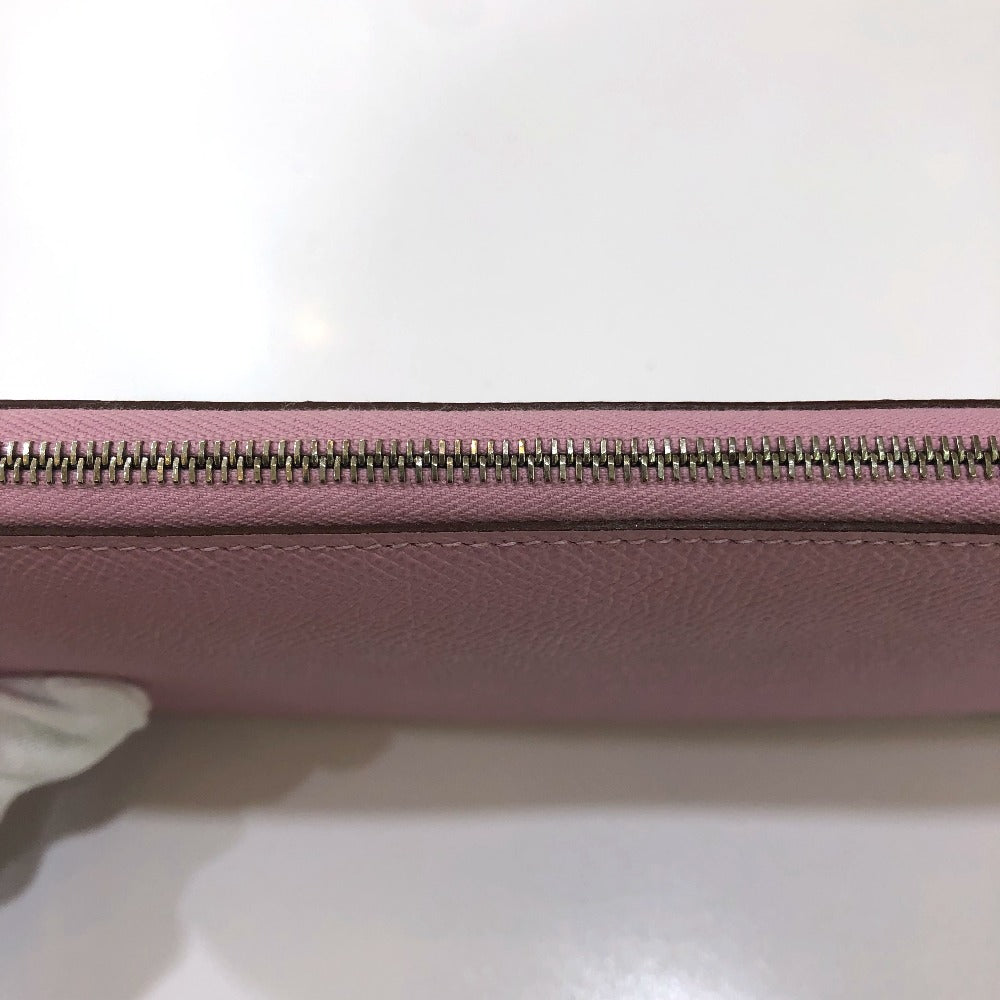 HERMES All-Over Print Azap Long Silk-In Round Zipper Wallet/Wallet, Epsom Leather, Women's, Mauve Sylvestre, Pink