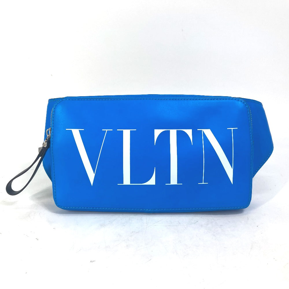 VALENTINO TY0B0719 VLTN Logo Body Bag, Crossbody Shoulder Bag, Waist Bag, Leather, Men's, Blue