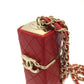 CHANEL Coco Mark CC Lip Case Chain Shoulder Bag Leather Women's Red
