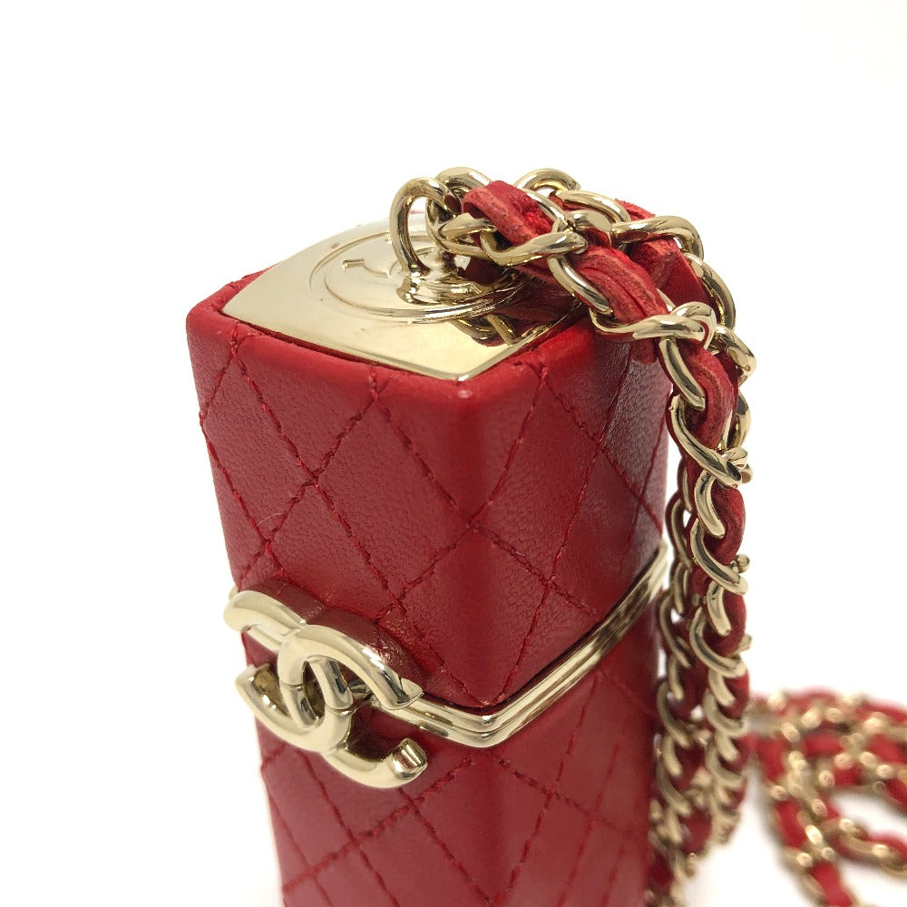 CHANEL Coco Mark CC Lip Case Chain Shoulder Bag Leather Women's Red