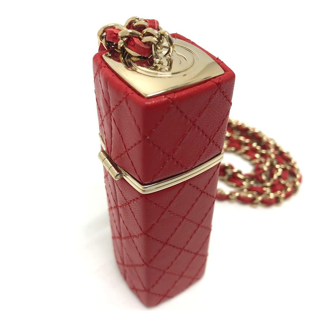 CHANEL Coco Mark CC Lip Case Chain Shoulder Bag Leather Women's Red