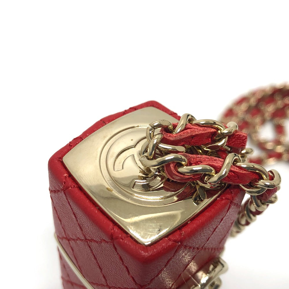 CHANEL Coco Mark CC Lip Case Chain Shoulder Bag Leather Women's Red