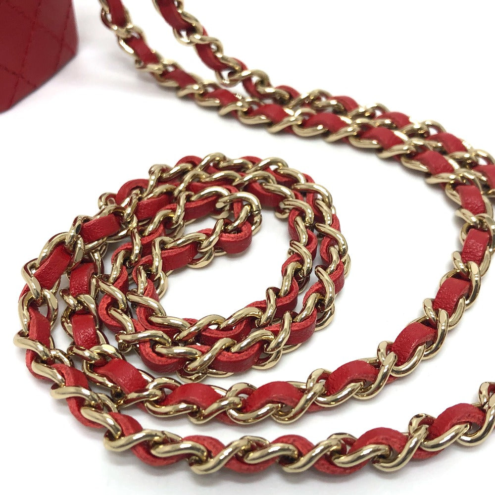 CHANEL Coco Mark CC Lip Case Chain Shoulder Bag Leather Women's Red