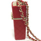 CHANEL Coco Mark CC Lip Case Chain Shoulder Bag Leather Women's Red