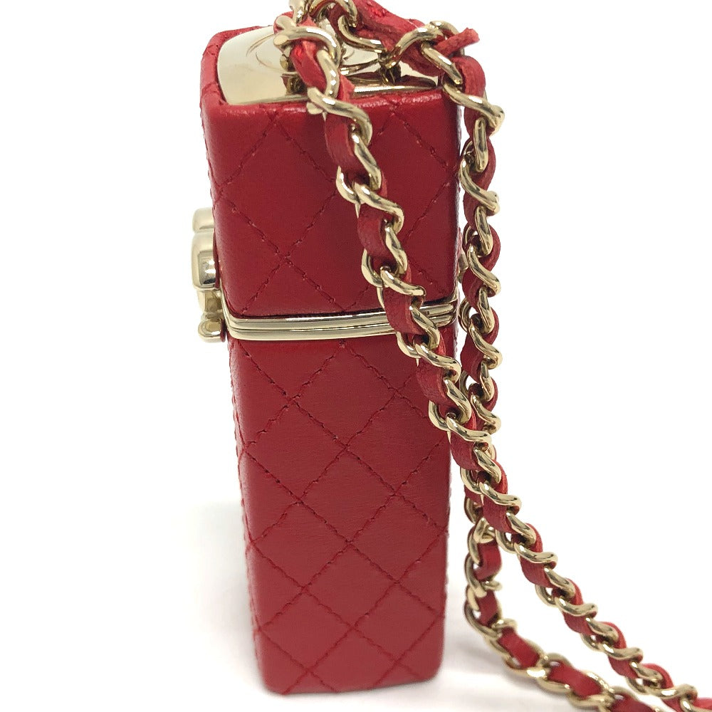 CHANEL Coco Mark CC Lip Case Chain Shoulder Bag Leather Women's Red