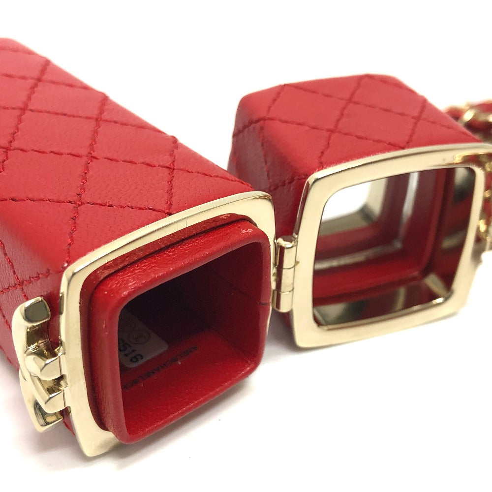 CHANEL Coco Mark CC Lip Case Chain Shoulder Bag Leather Women's Red