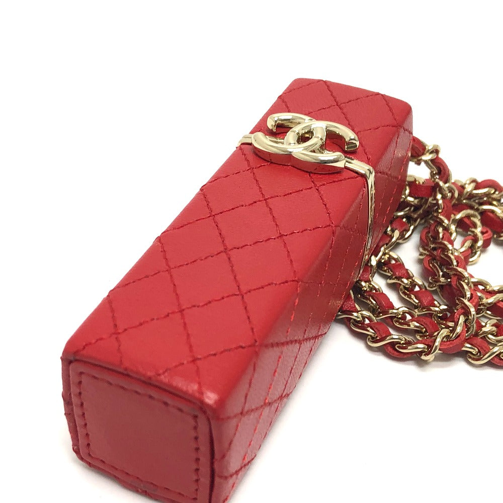 CHANEL Coco Mark CC Lip Case Chain Shoulder Bag Leather Women's Red