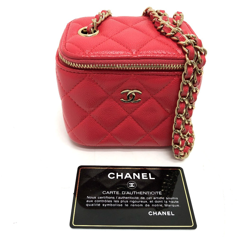 CHANEL AP1340 CC ココマーク マトラッセ ミニ バニティバッグ チェーンバッグ ショルダーバッグ キャビアスキン レディース ピンク