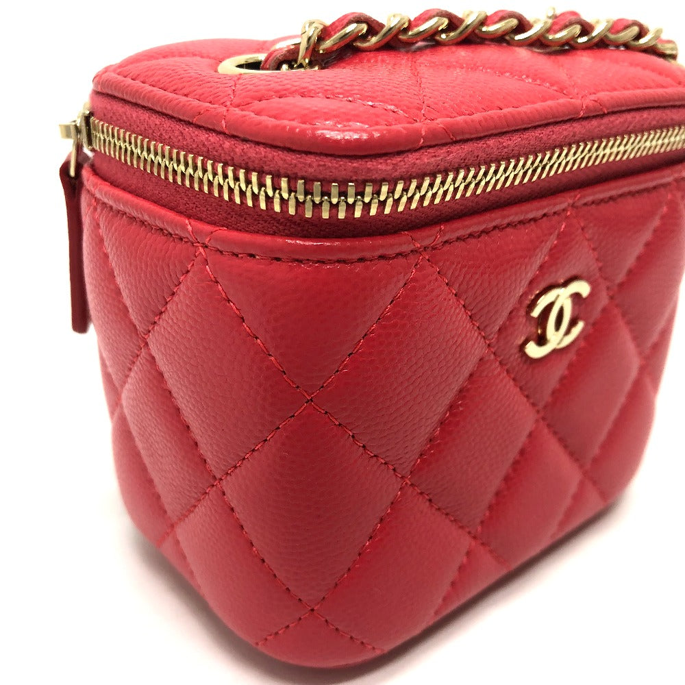 CHANEL AP1340 CC ココマーク マトラッセ ミニ バニティバッグ チェーンバッグ ショルダーバッグ キャビアスキン レディース ピンク