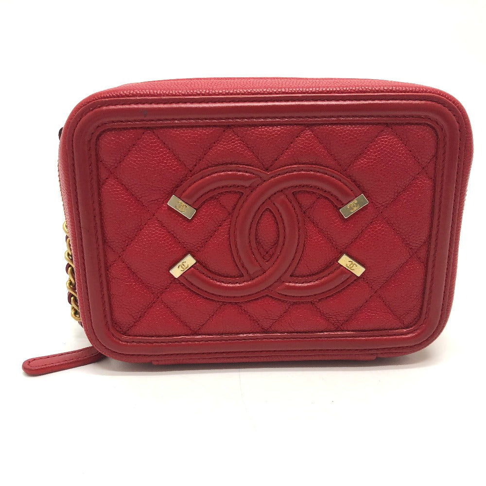 CHANEL A84452 CC Filigree Matelasse Chain Mini Shoulder Bag in Caviar Leather, Red