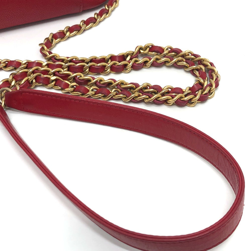 CHANEL A84452 CC Filigree Matelasse Chain Mini Shoulder Bag in Caviar Leather, Red