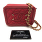 CHANEL A84452 CC Filigree Matelasse Chain Mini Shoulder Bag in Caviar Leather, Red
