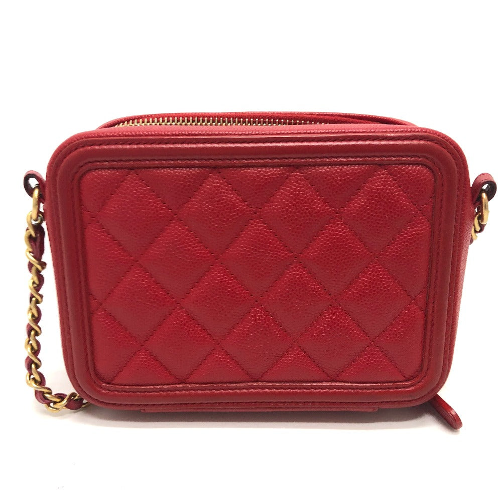 CHANEL A84452 CC Filigree Matelasse Chain Mini Shoulder Bag in Caviar Leather, Red