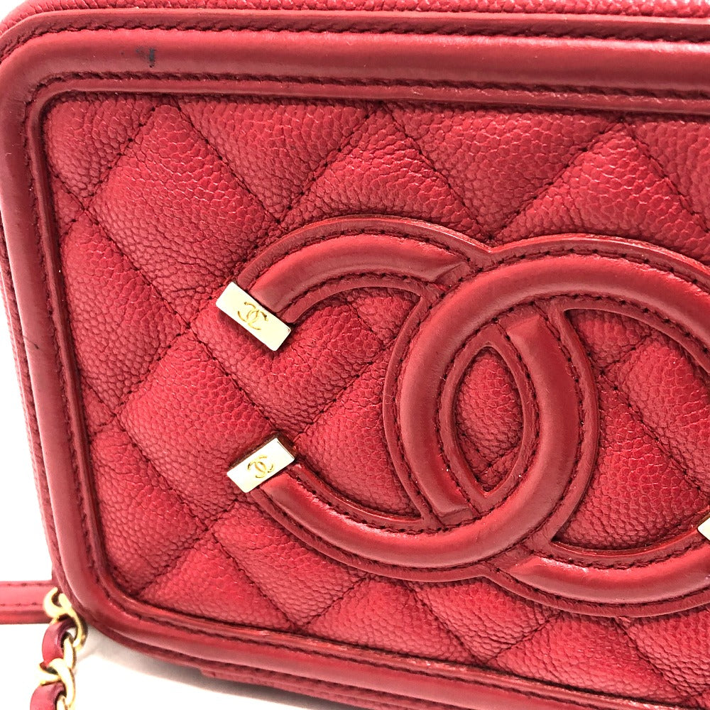 CHANEL A84452 CC Filigree Matelasse Chain Mini Shoulder Bag in Caviar Leather, Red