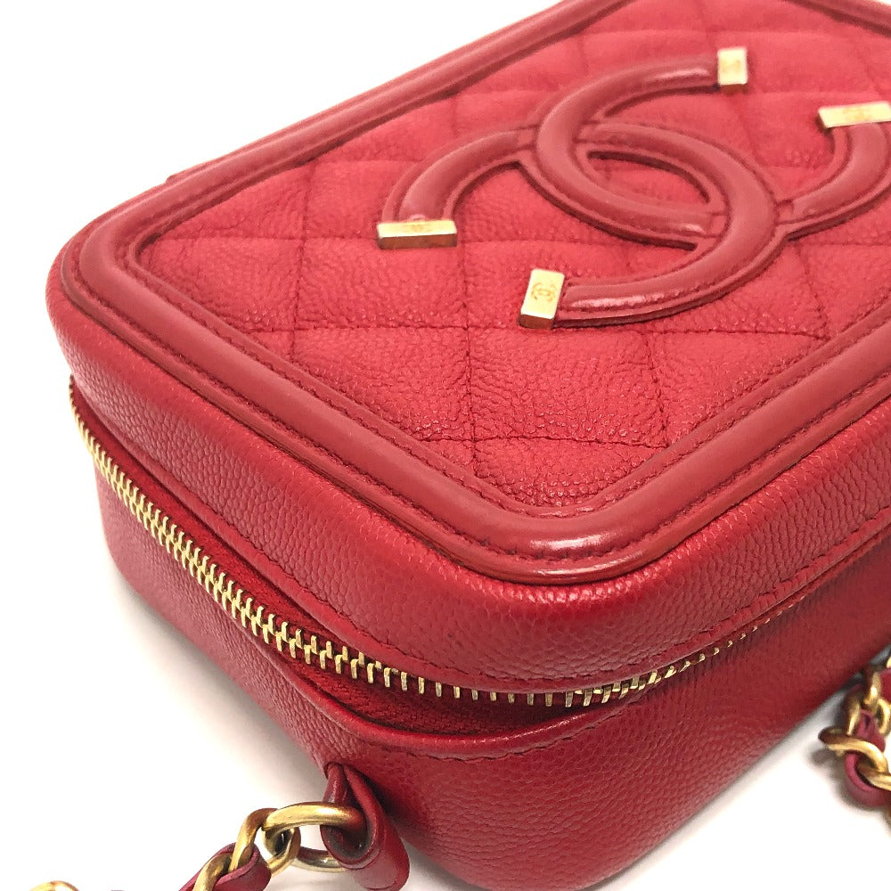 CHANEL A84452 CC Filigree Matelasse Chain Mini Shoulder Bag in Caviar Leather, Red