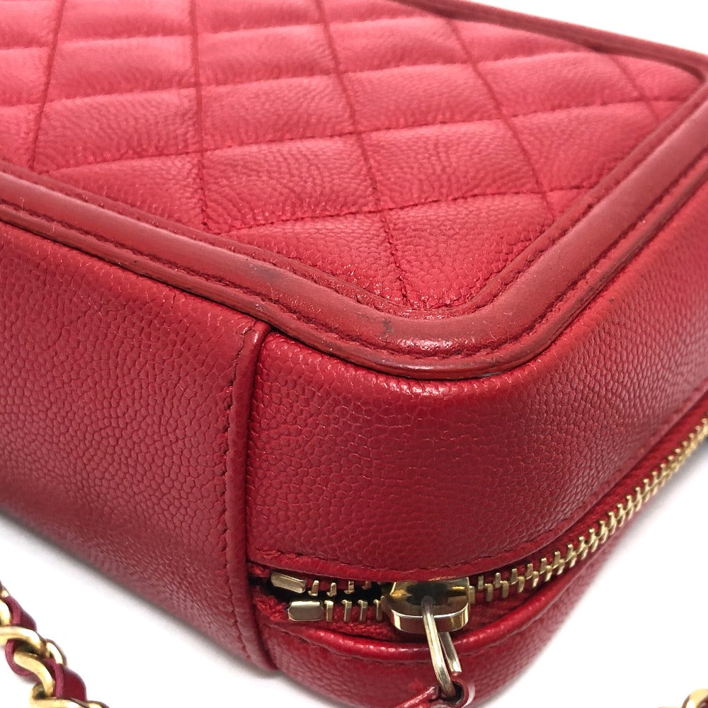 CHANEL A84452 CC Filigree Matelasse Chain Mini Shoulder Bag in Caviar Leather, Red
