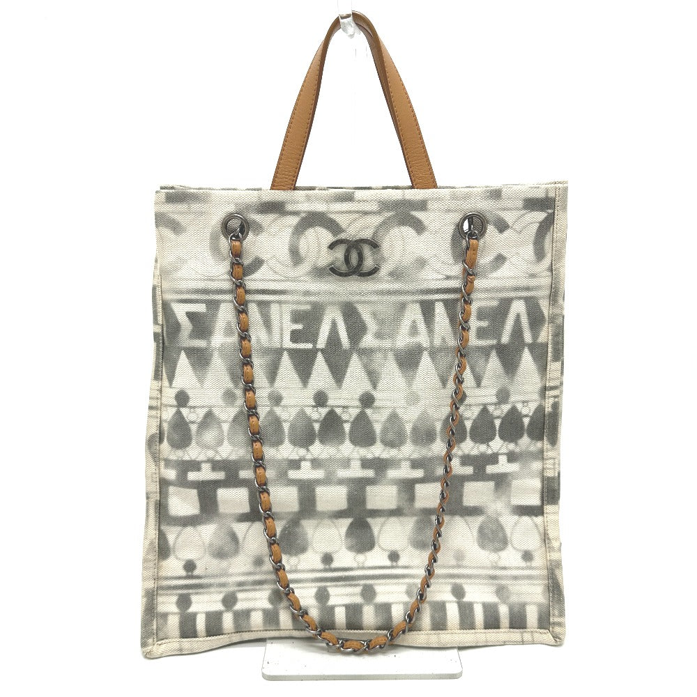 CHANEL CC Coco Mark Icon Shopping Tote, 2-Way Chain Tote Bag, Shoulder Bag, Canvas/Leather, Women's, Beige