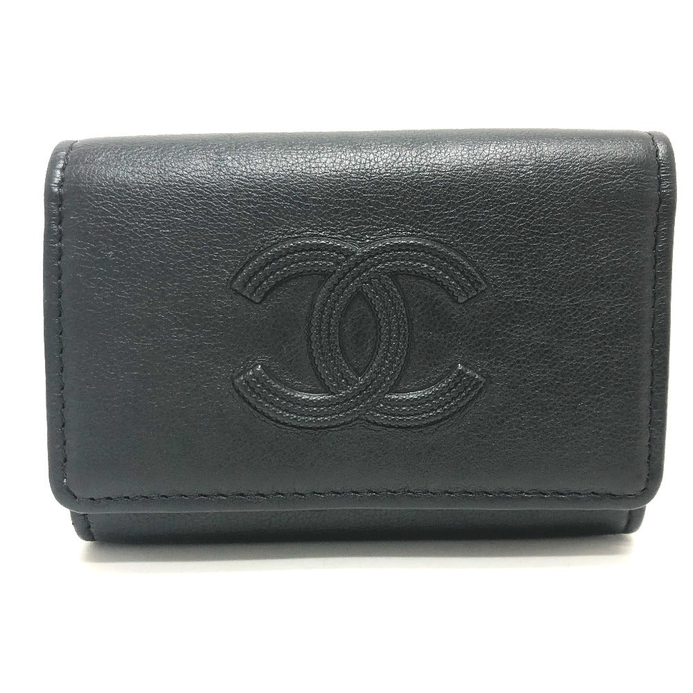 CHANEL Coco Mark 4-ring key case, leather, women's, black