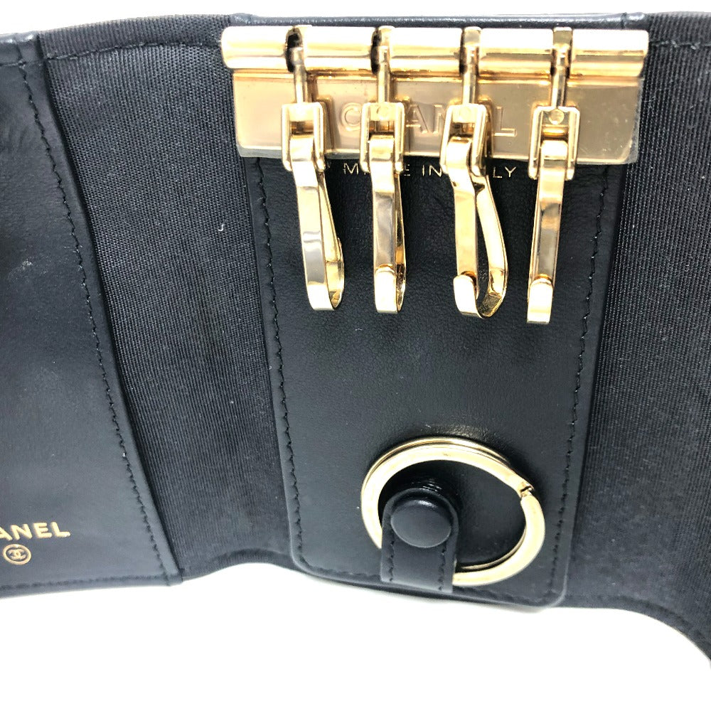CHANEL Coco Mark 4-ring key case, leather, women's, black