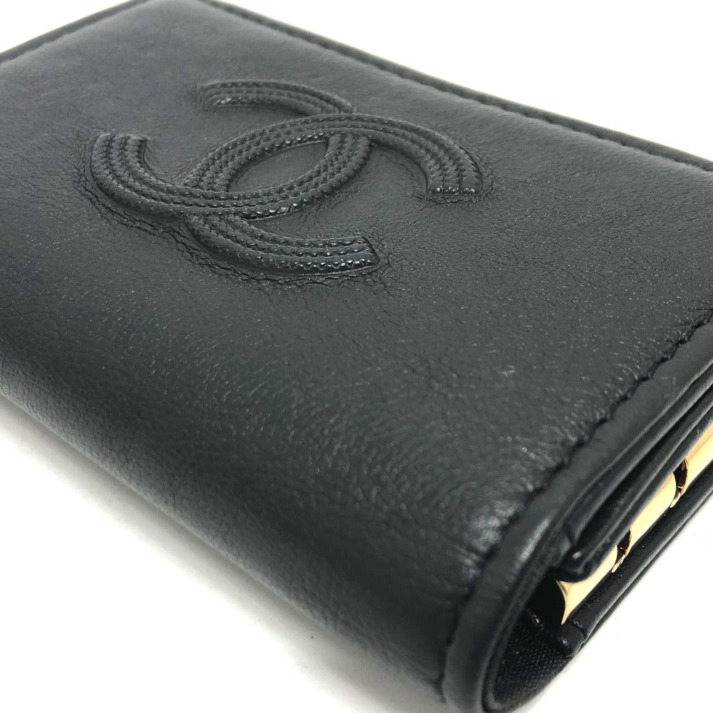 CHANEL Coco Mark 4-ring key case, leather, women's, black