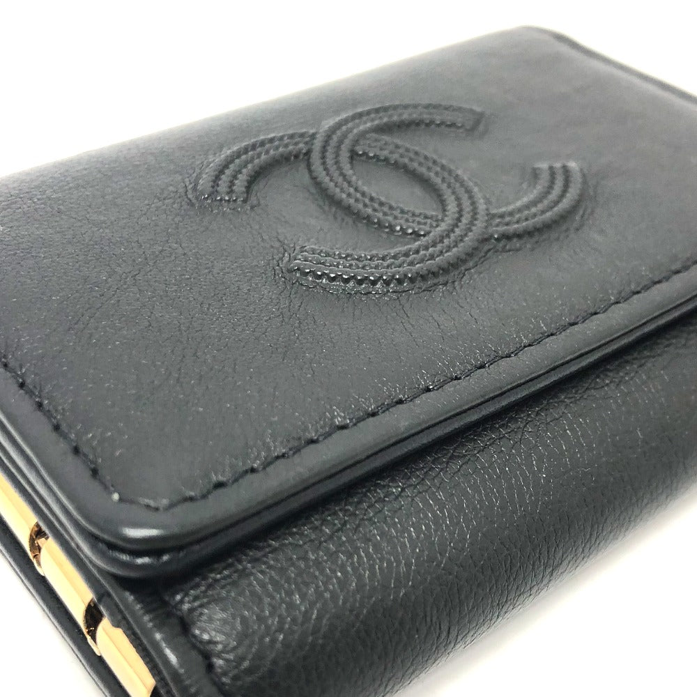 CHANEL Coco Mark 4-ring key case, leather, women's, black
