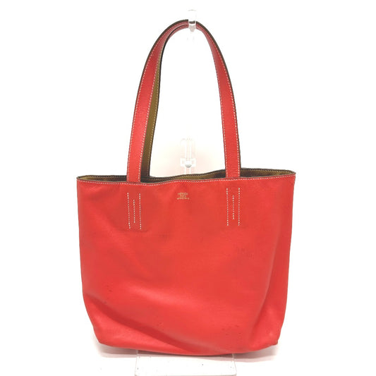 HERMES ドゥブルセンス 28 リバーシブル 肩掛け トートバッグ レザー レディース ベージュ/ピンク