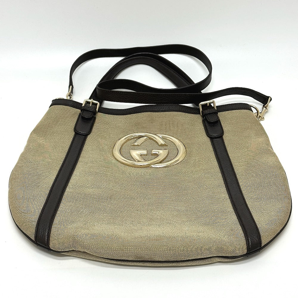 GUCCI 290832 GG Logo 2-Way Shoulder Bag/Tote Bag Canvas/Leather Women's Beige