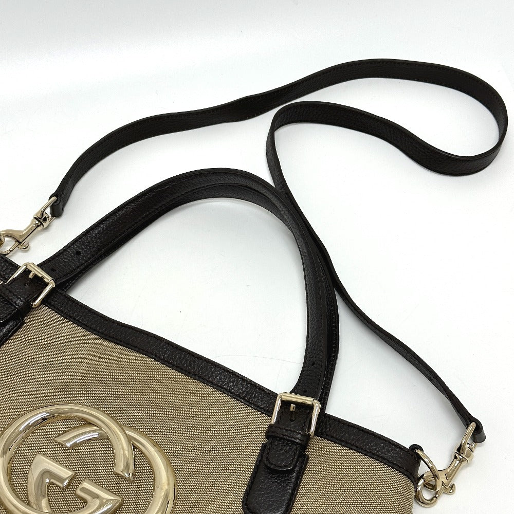 GUCCI 290832 GG Logo 2-Way Shoulder Bag/Tote Bag Canvas/Leather Women's Beige