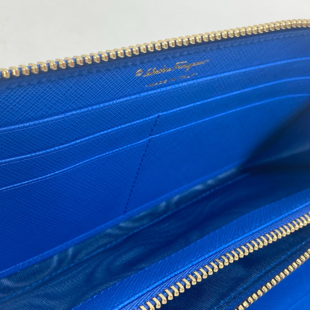 Salvatore Ferragamo 22-C124 Vara Ribbon L-shaped Zipper Long Wallet, Leather, Women's, Blue