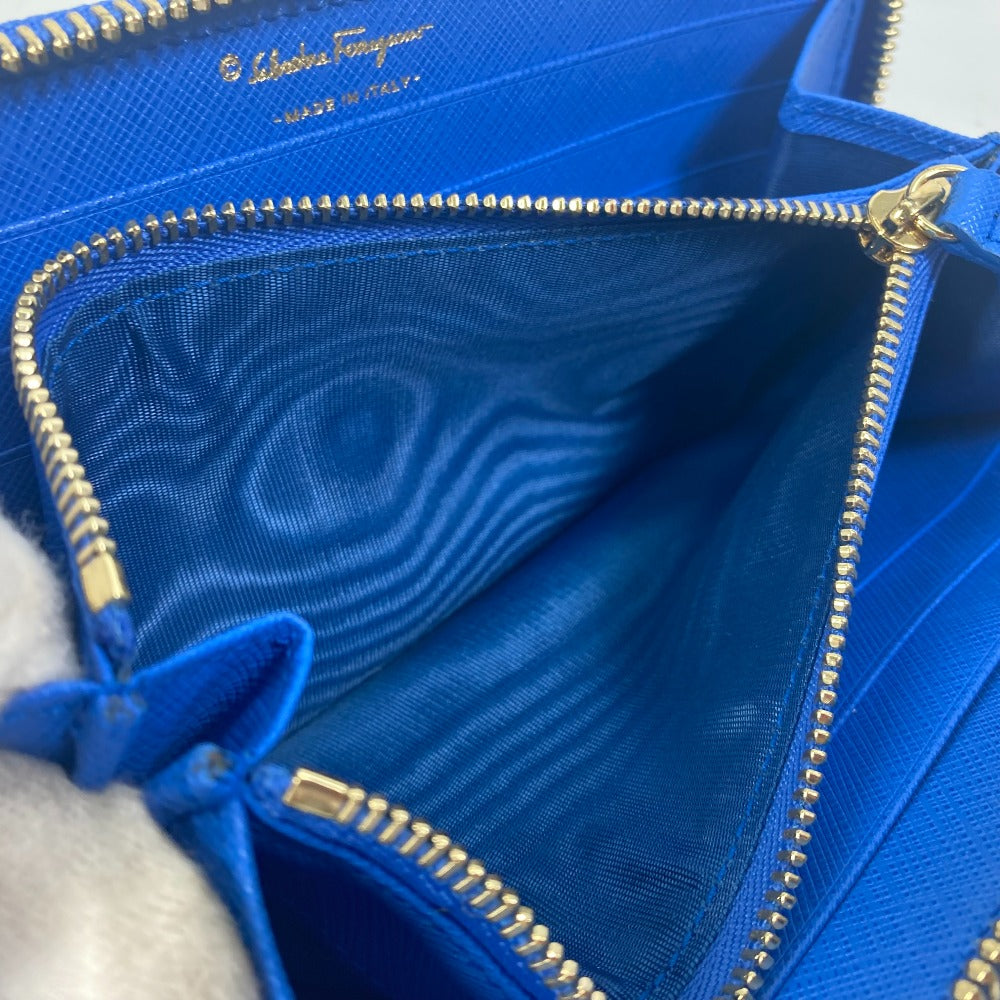 Salvatore Ferragamo 22-C124 Vara Ribbon L-shaped Zipper Long Wallet, Leather, Women's, Blue