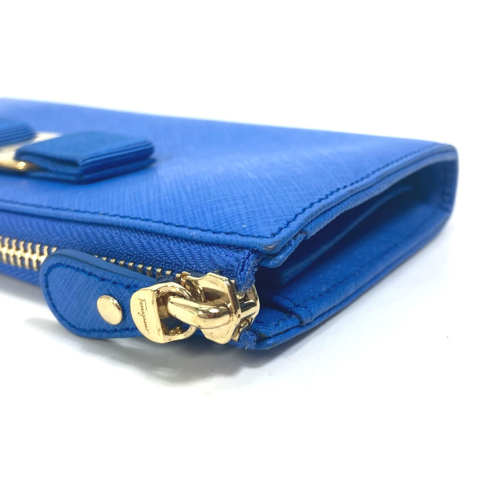 Salvatore Ferragamo 22-C124 Vara Ribbon L-shaped Zipper Long Wallet, Leather, Women's, Blue