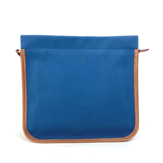 HERMES 刺繍 ロゴ カマイユ ポーチ メイクポーチ 化粧ポーチ バッグインバッグ クラッチバッグ キャンバス/レザー メンズ ネイビー