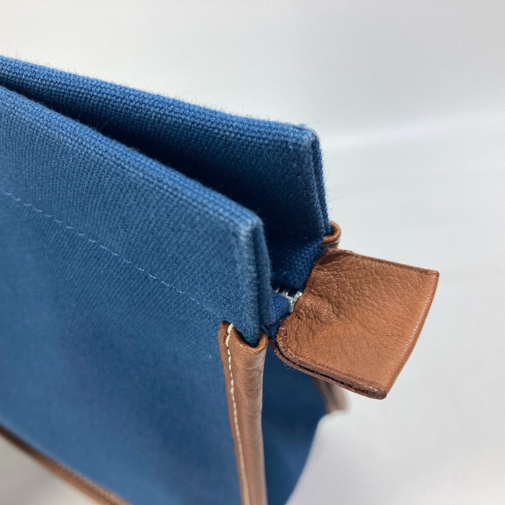 HERMES Embroidered Logo Camaiu Pouch, Makeup Pouch, Bag-in-Bag, Clutch Bag, Canvas/Leather, Men's, Navy