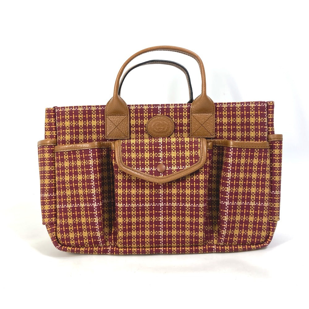 GUCCI 628159 Check Children's Tote Bag, Canvas/Leather Handbag, Women's, Brown/Bordeaux