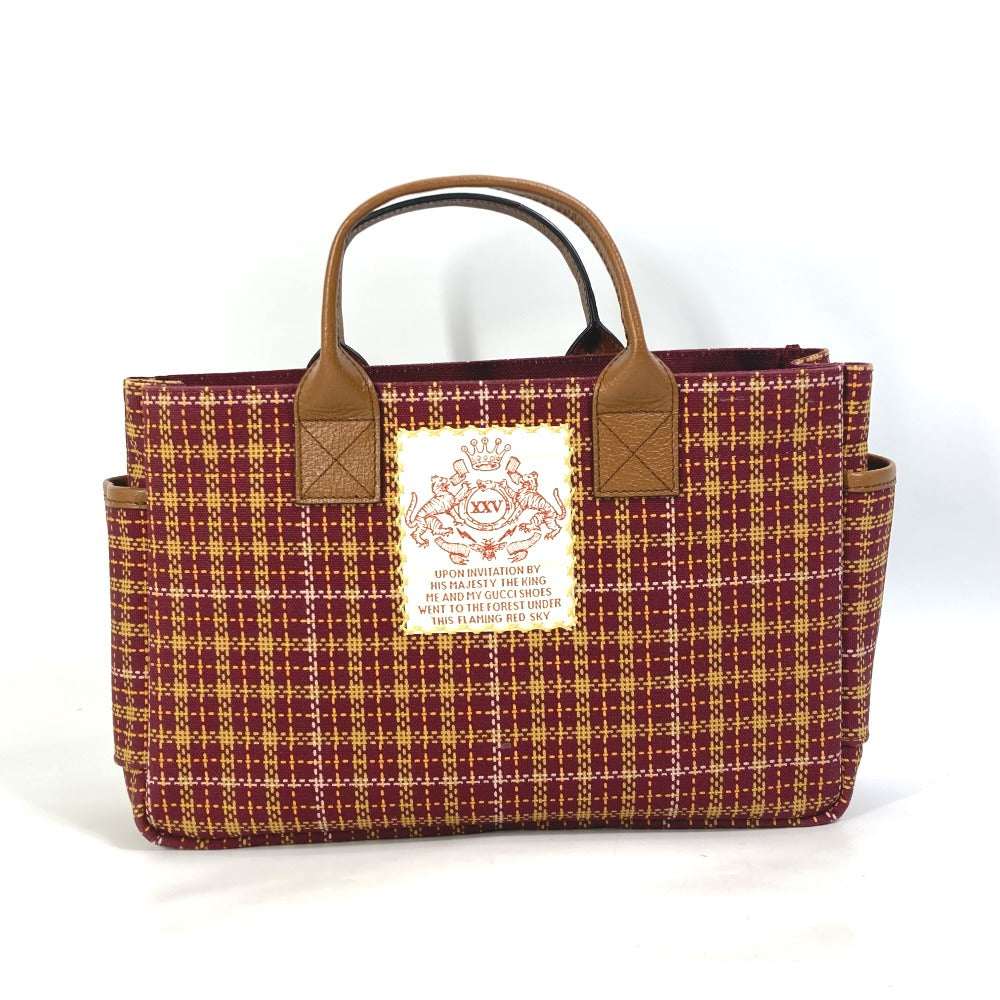 GUCCI 628159 Check Children's Tote Bag, Canvas/Leather Handbag, Women's, Brown/Bordeaux