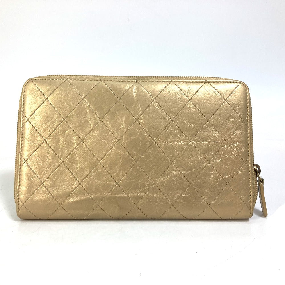 CHANEL Coco Mark CC Matelasse Quilted Round Zip Long Wallet in Calfskin, Gold