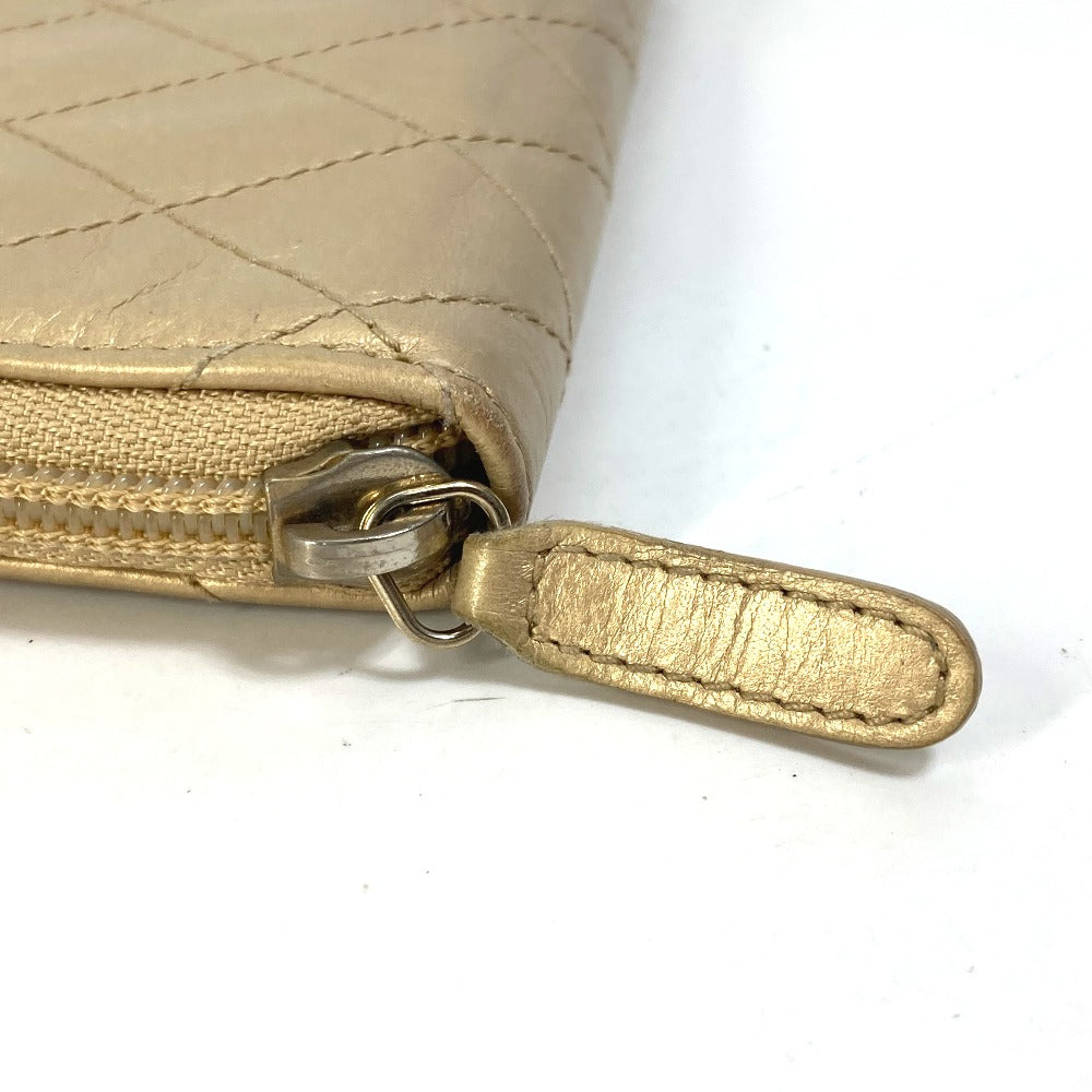CHANEL Coco Mark CC Matelasse Quilted Round Zip Long Wallet in Calfskin, Gold