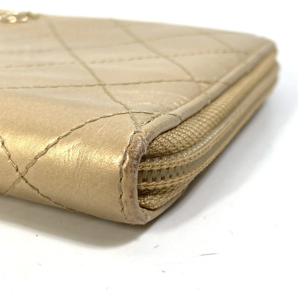 CHANEL Coco Mark CC Matelasse Quilted Round Zip Long Wallet in Calfskin, Gold