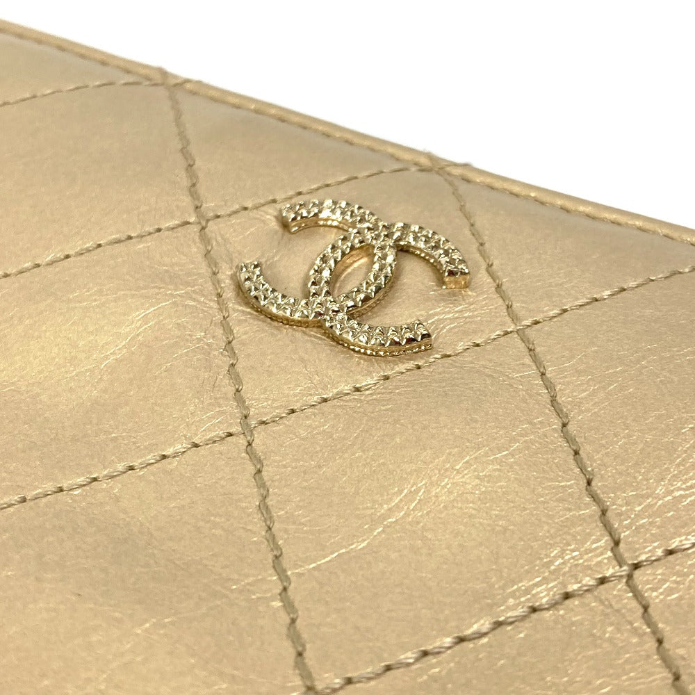 CHANEL Coco Mark CC Matelasse Quilted Round Zip Long Wallet in Calfskin, Gold