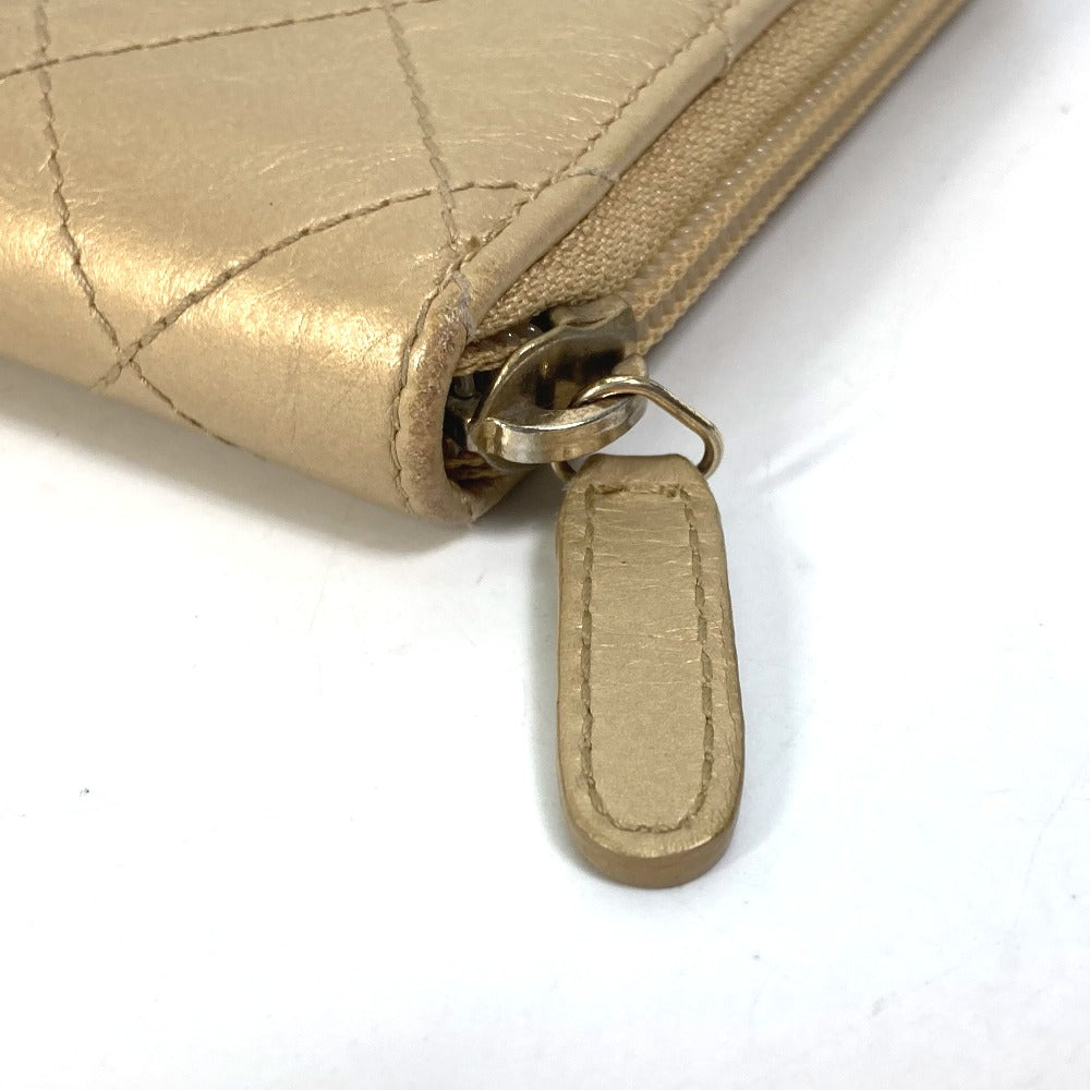 CHANEL Coco Mark CC Matelasse Quilted Round Zip Long Wallet in Calfskin, Gold