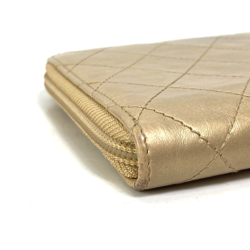 CHANEL Coco Mark CC Matelasse Quilted Round Zip Long Wallet in Calfskin, Gold